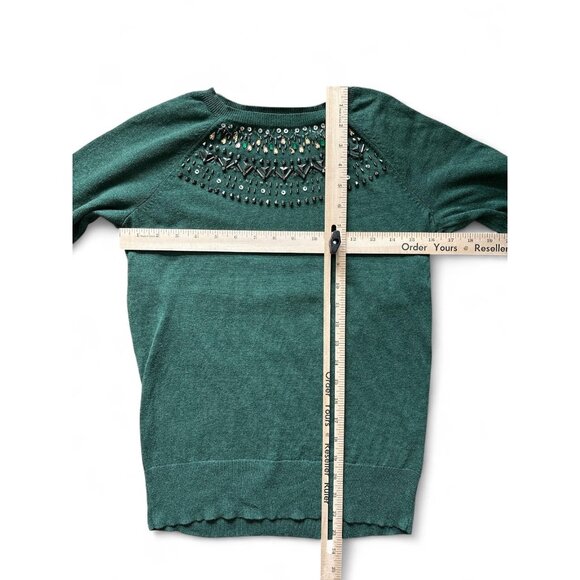 Merona Sweater Womens Small Green Embellished Jewel Neck Pullover Lightweight - Picture 4 of 5